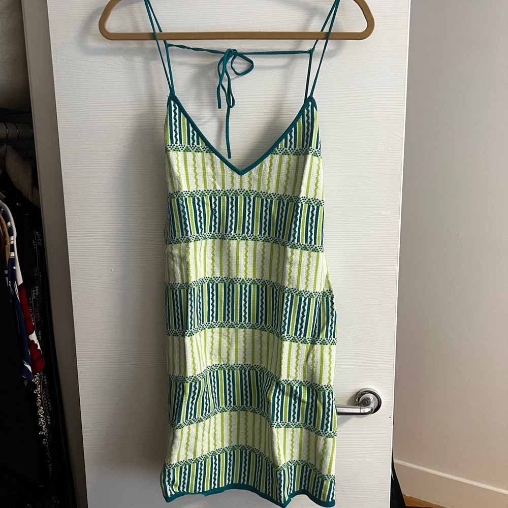Zara green and blue patterned mini dress